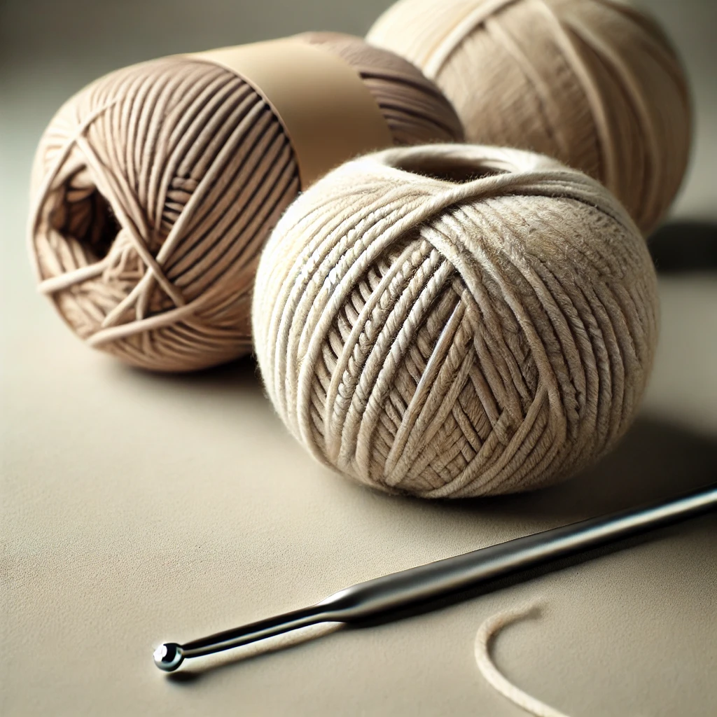 Close-up of yarn balls in neutral tones alongside a basic crochet kit on a smooth surface, highlighting the simplicity and beauty essential for stitch drawing.