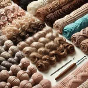 Up-close shot featuring crochet hair bundles of different textures, representing seasonal choices such as lightweight curls, thick twists, and long braids.