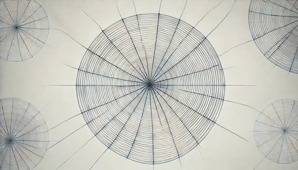 Simple spider web drawing with clear radial lines and concentric circles, showing the basic structure of a web.